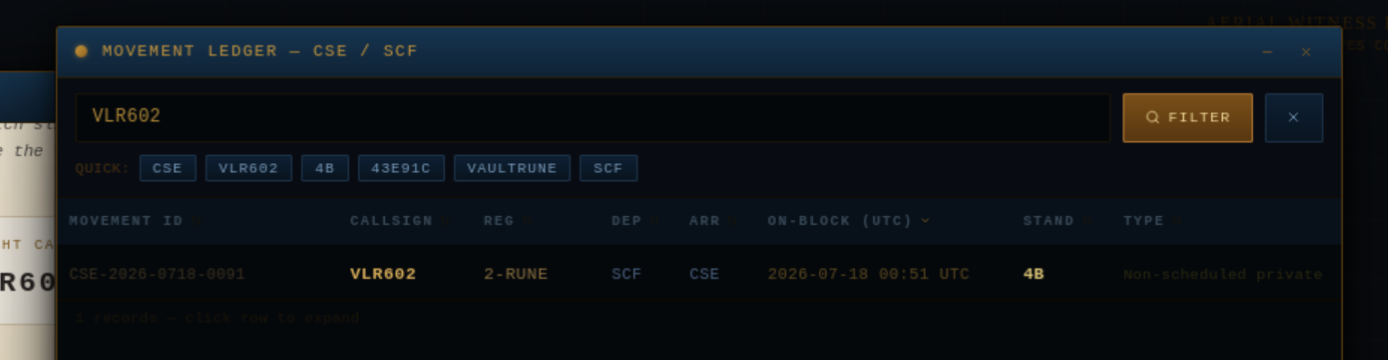 Skyglass result connecting VLR602 to registration 2-RUNE